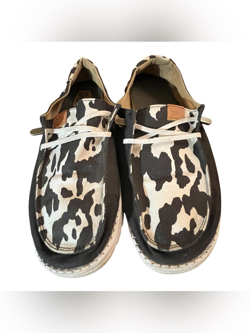 Hey Dude Cow Print Slip-On Shoes - Black & White